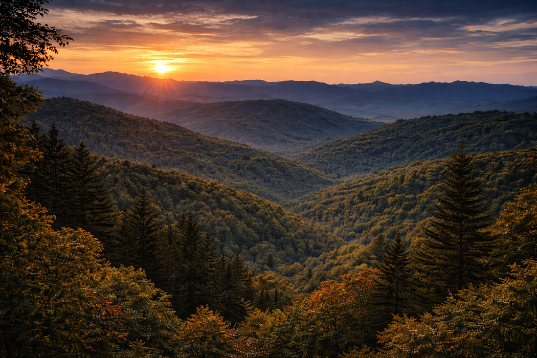 Appalachian mountain sunset over Pikeville, Kentucky